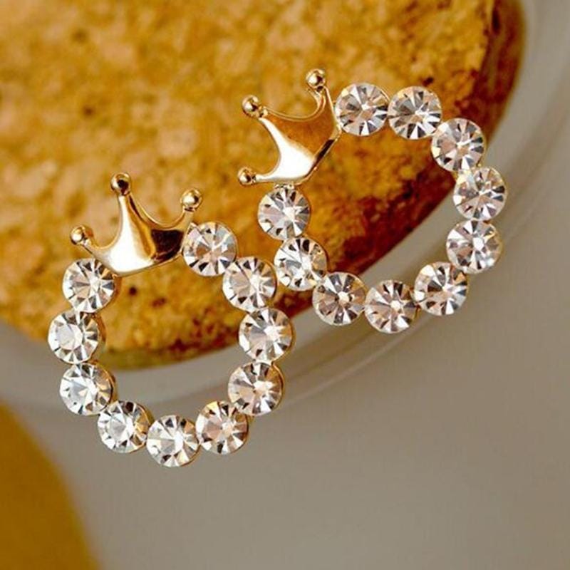 10 PCS Simple Crown Round Glossy Rhinestone Earrings For Women