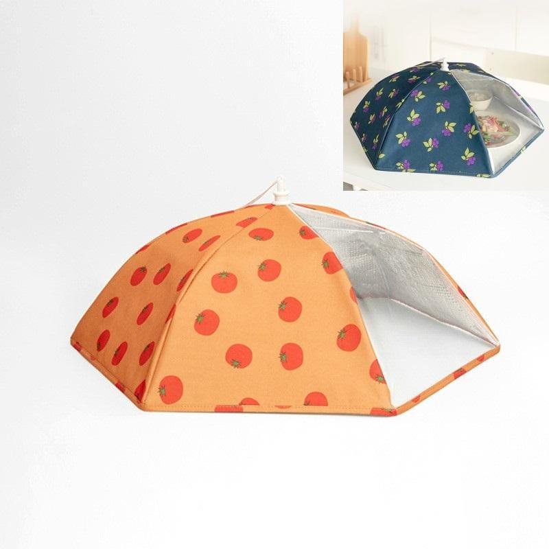Fruit Pattern Cartoon Folding Meal Cover Thick Aluminum Foil Meal Dust Insulation Cover (Bright Orange)