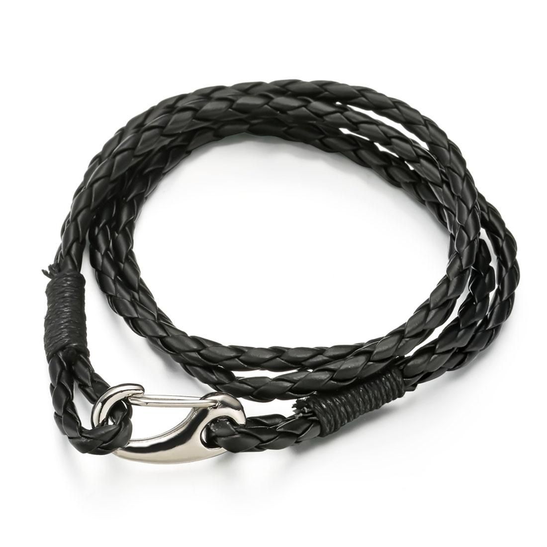 European and American Fashion Men Jewelry High-grade Leather Hand Chain Classic Double Circles Long Style Bracelet (Black)