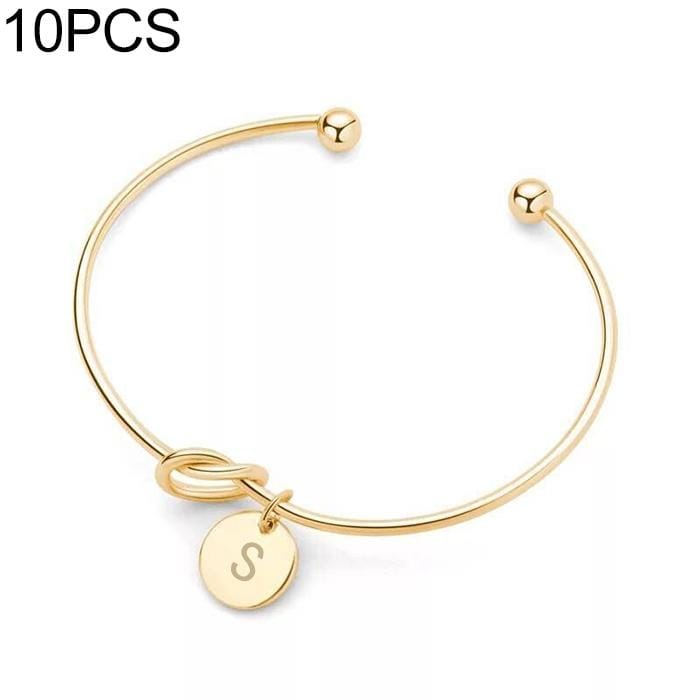 10 PCS Alloy Letter S Bracelet Snake Chain Charm Bracelets, Size:S (Gold)