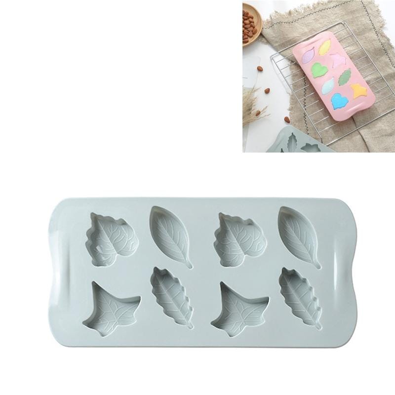 6 PCS Small Green Leaves Chocolate Mold DIY Baking Tools Silicone Ice Tray Cake Mold (Blue)