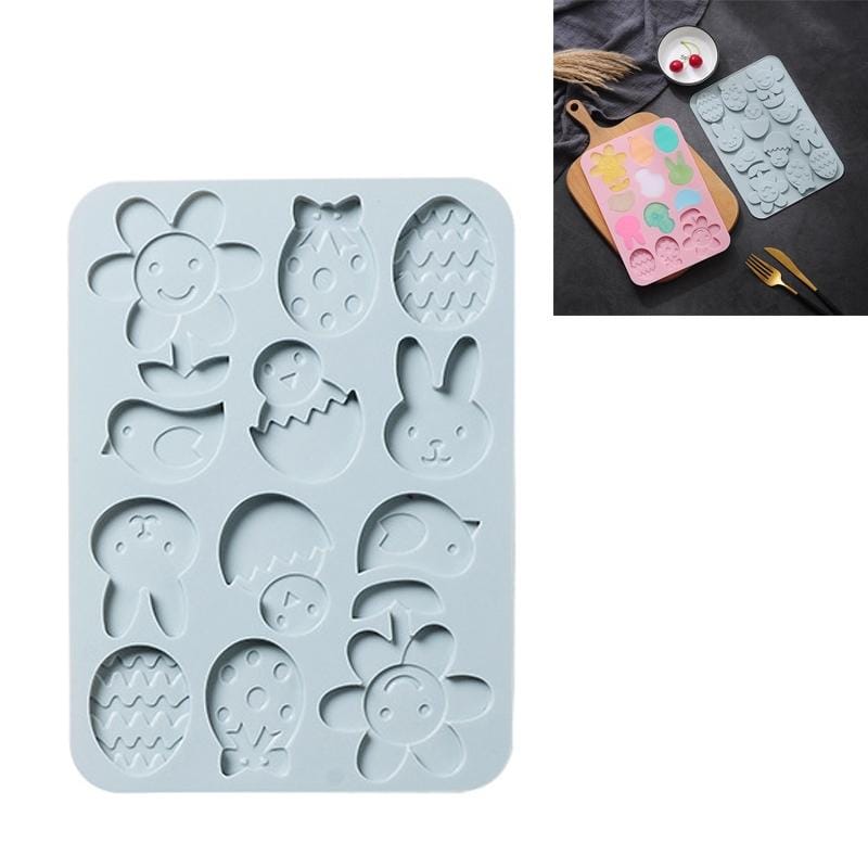 4 PCS Cartoon Farm Style 12 Grid Silicone Ice Cube Chocolate Cake Mould DIY Biscuit Candy Epoxy Baking Mould (Blue)