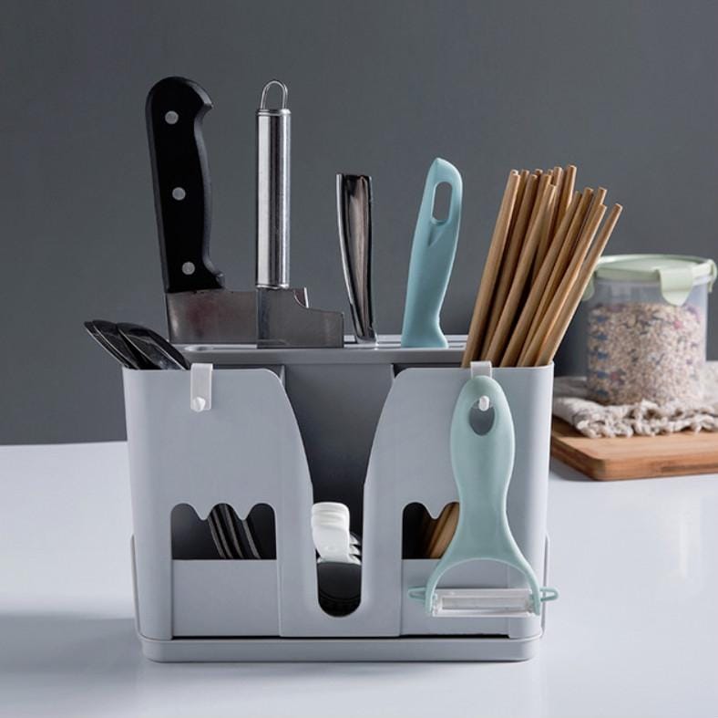 Wall-mounted Seamless Multi-function Chopstick Cage Drain-free Dust-proof Tableware Storage Rack (White)