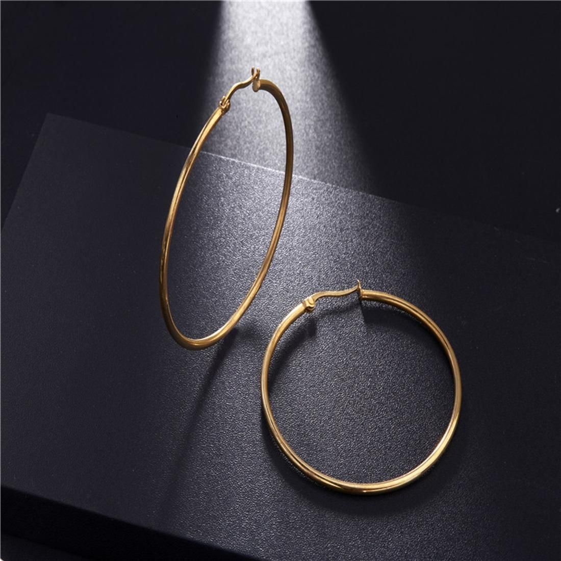 Women Wedding Fashion Jewelry Titanium Steel Hoop Earrings, Diameter: 50mm (Gold)