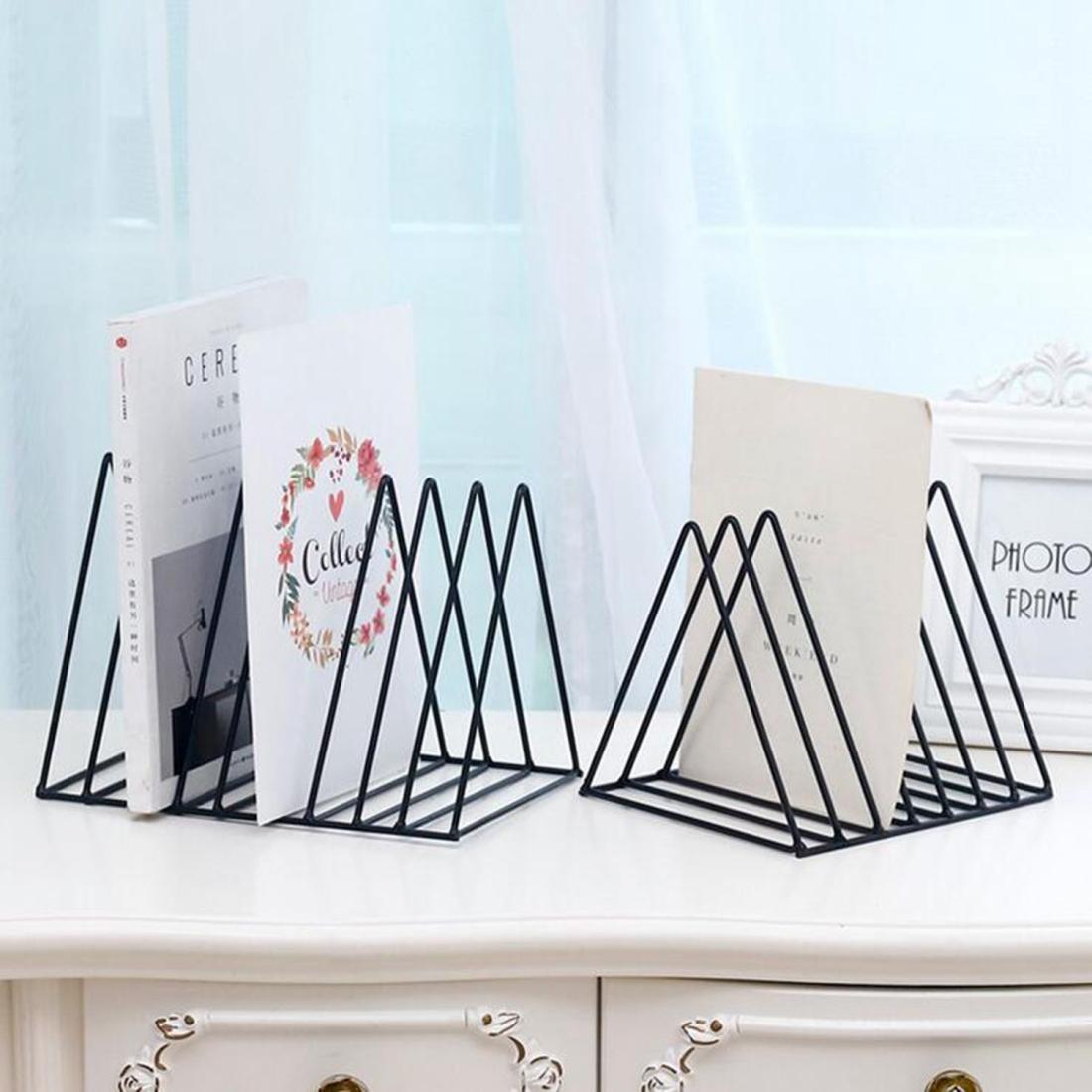 Triangle Simple Iron Metal Desktop Storage Rack Shelf File Magazine Bookend Office Rack Stationery Organizer Holder (Black)