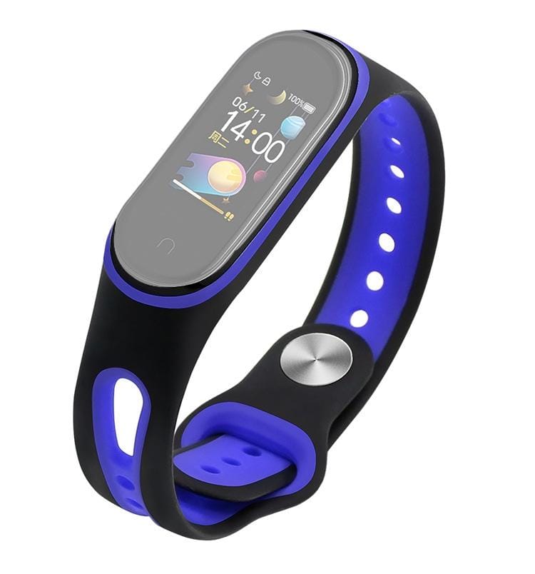 For Xiaomi Mi Band 4 Two-color U Shape Silicone Replacement Strap Watchband (Black Blue)