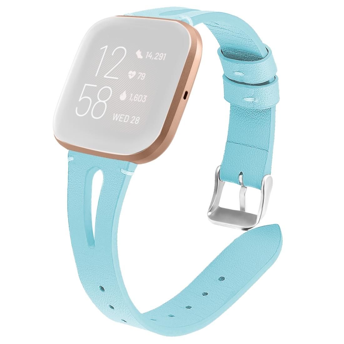 For Fitbit Versa 2 Leather Middle Opening Watch Strap (Blue)