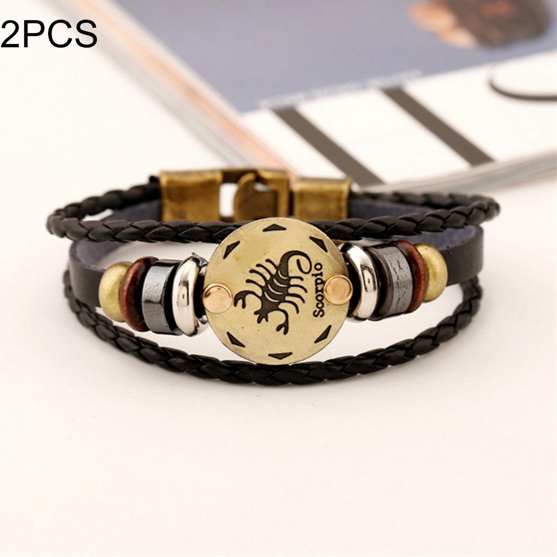 2 PCS Couple Lovers Jewelry Leather Braided Pisces Constellation Detail Hand Chain Bracelet, Size: 21*1.2cm (Style10)