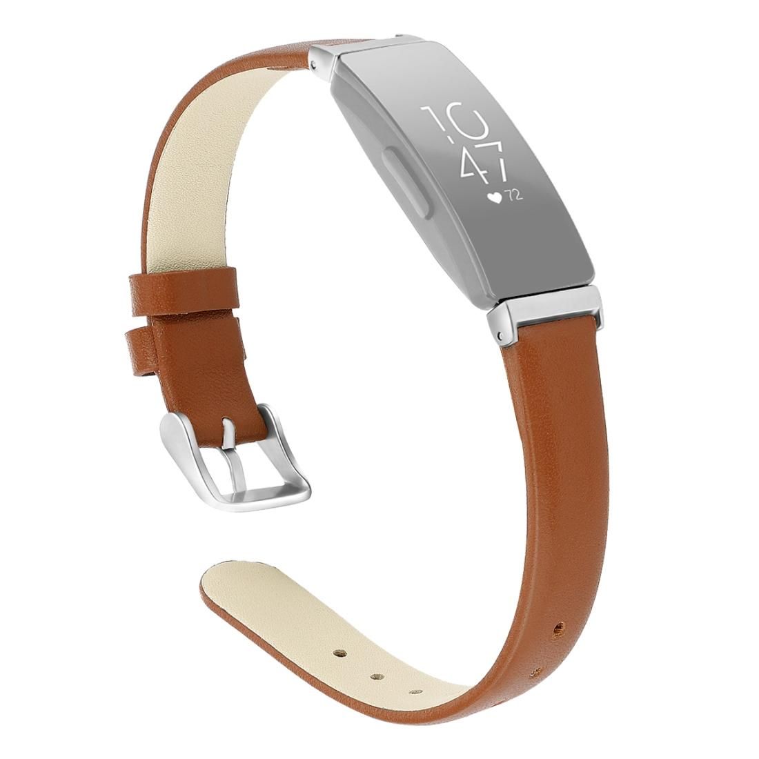 For Fitbit Inspire / Inspire HR Leather Replacement Wrist Strap Watchband with Metal Connector, Size:L (Brown)