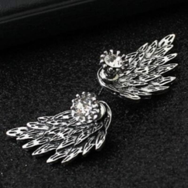 Jewelry Earrings Gothic Cool Angel Wing Rhinestones Alloy Earrings For Women (Ancient silver)