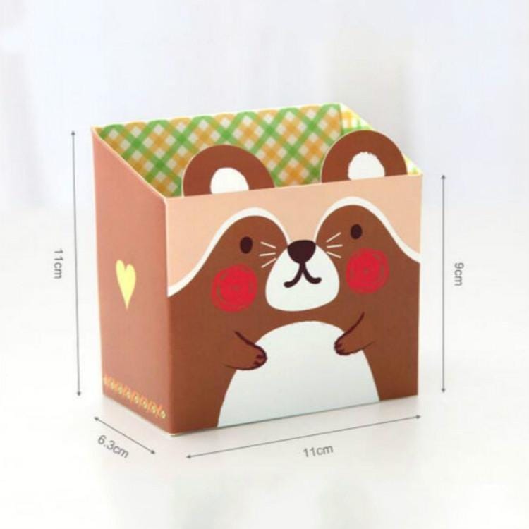 3 PCS 6946 Office Stationery Creative Student Paper Cute Animal Single Storage Pen Holder Finishing Box (Coffee)