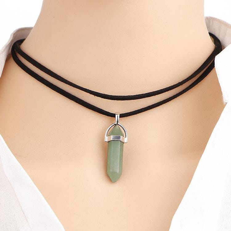 Double Layer Black Velvet Chokers Fashion Punk Geometric Opal Pendants Necklaces For Women Boho Party Jewelry Gift (Green)