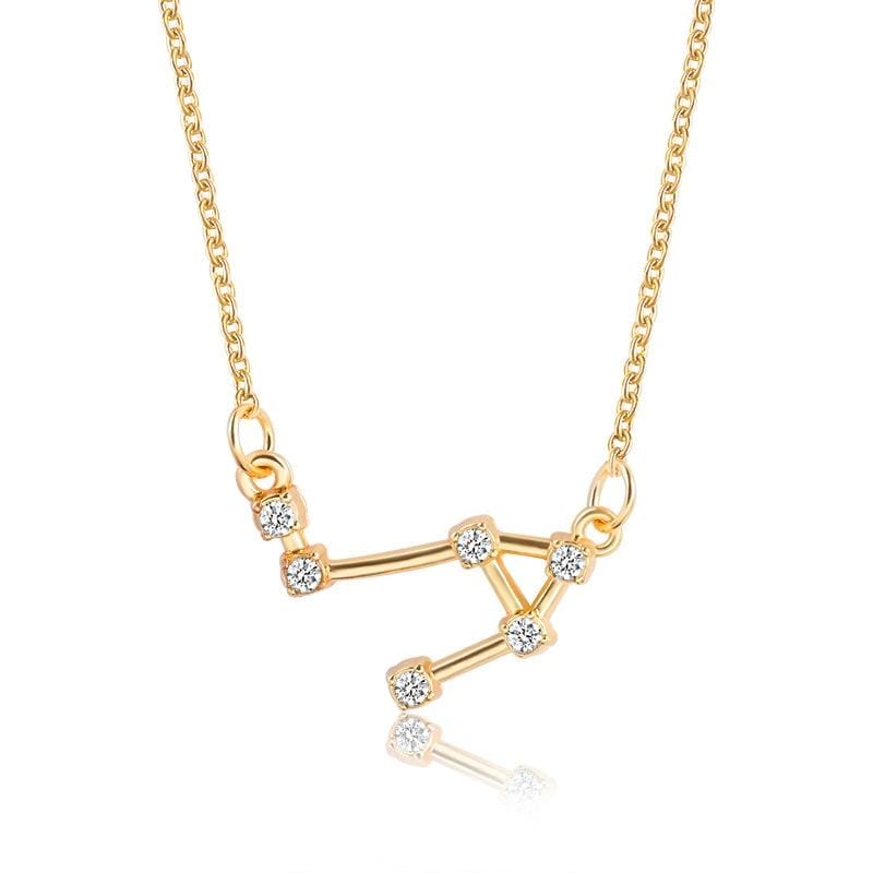 Fashion Zircon Pendant Zodiac Guardian Necklace Short Clavicle Chain (Libra-Gold)