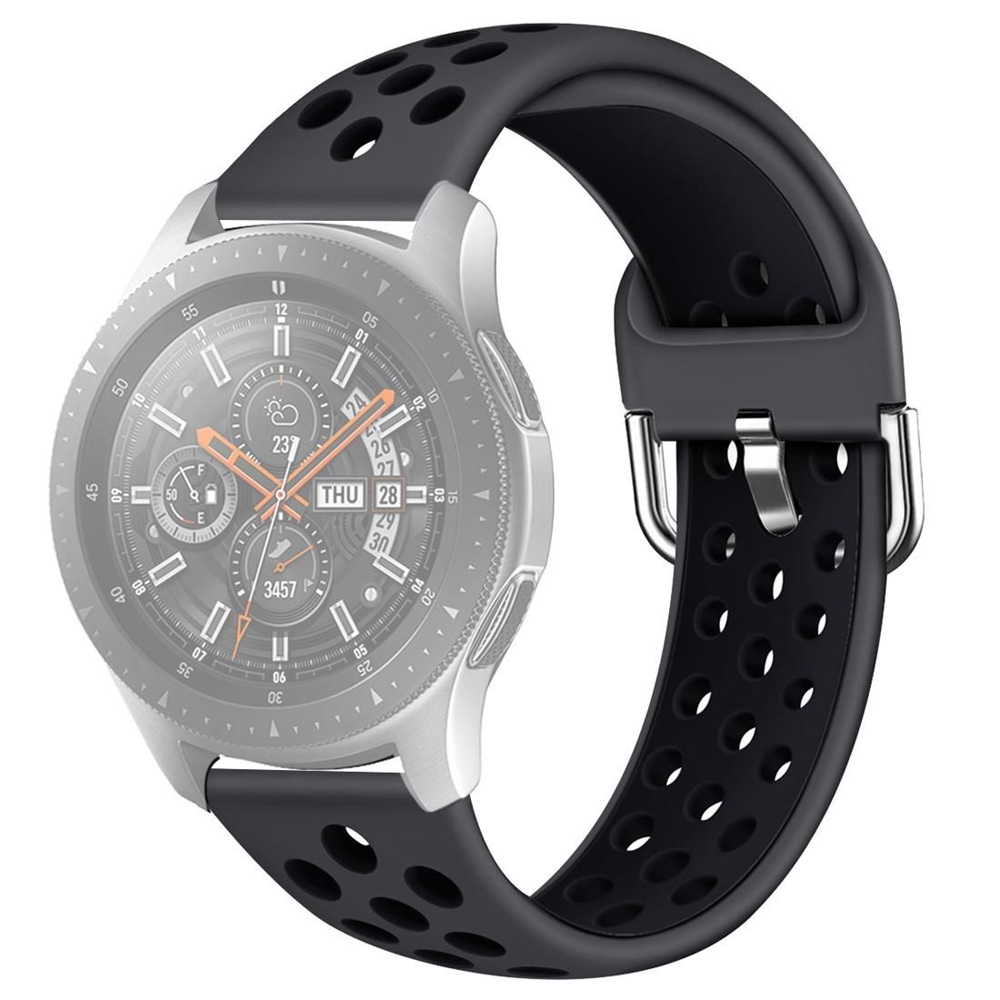 For Galaxy Watch 46 / S3 / Huawei Watch GT 1 / 2 22mm Smart Watch Silicone Double Color Wrist Strap Watchband, Size:S (Grey Black)