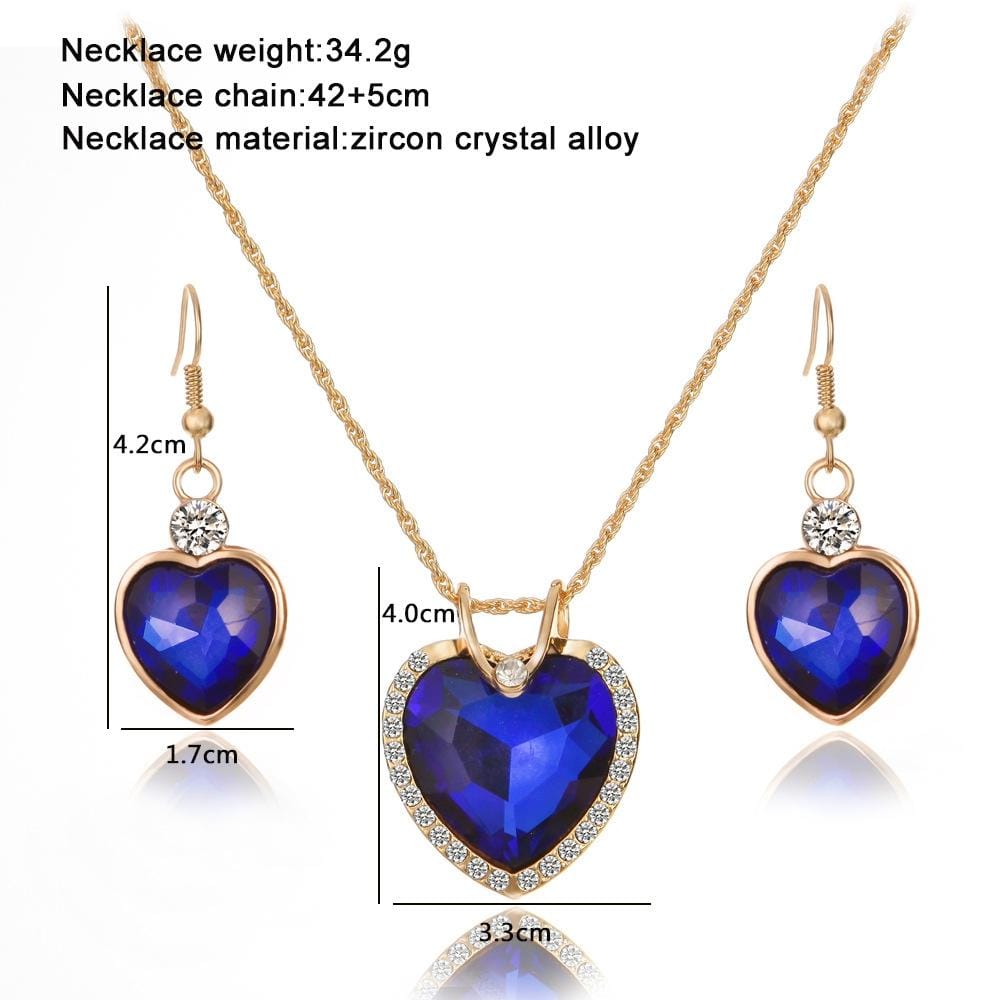 Elegant Heart Shaped Crystal Zirconia Necklace Earrings Jewelry Set for Women (Black)