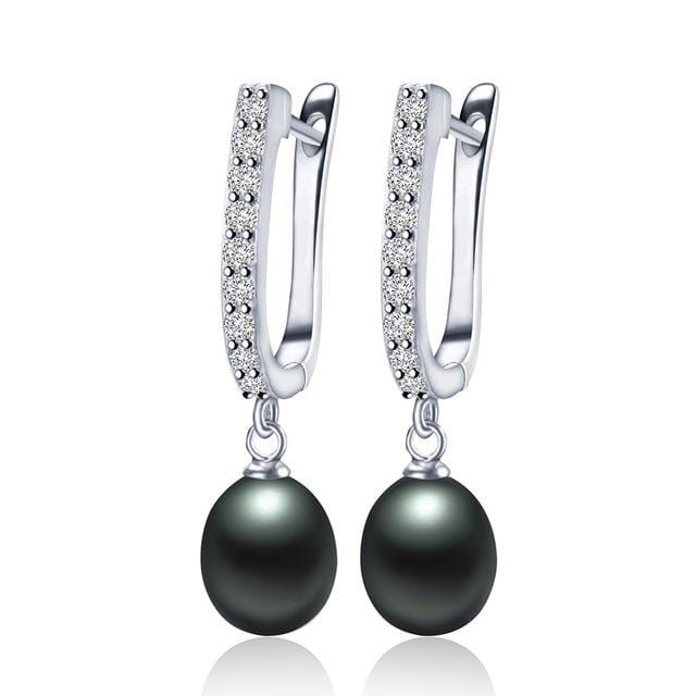 Natural Pearl Earrings925 Sterling Silver Jewelry Women Dangle Drop Earrings For Wedding/Party (black pearl)