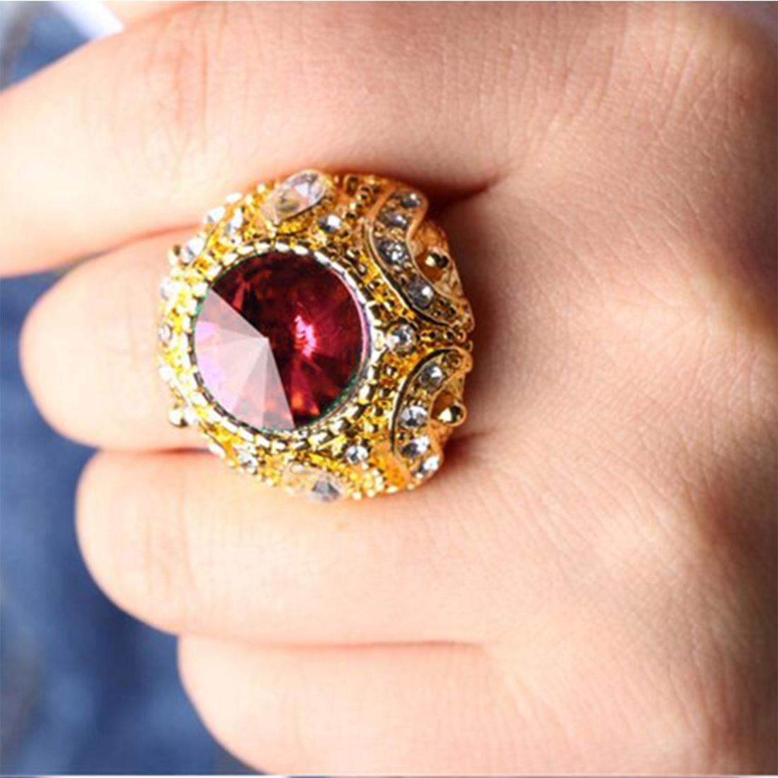 Satellite Stone Inlaid Rings 18k Gold Jewelry Crystal Ring For Men (Red)