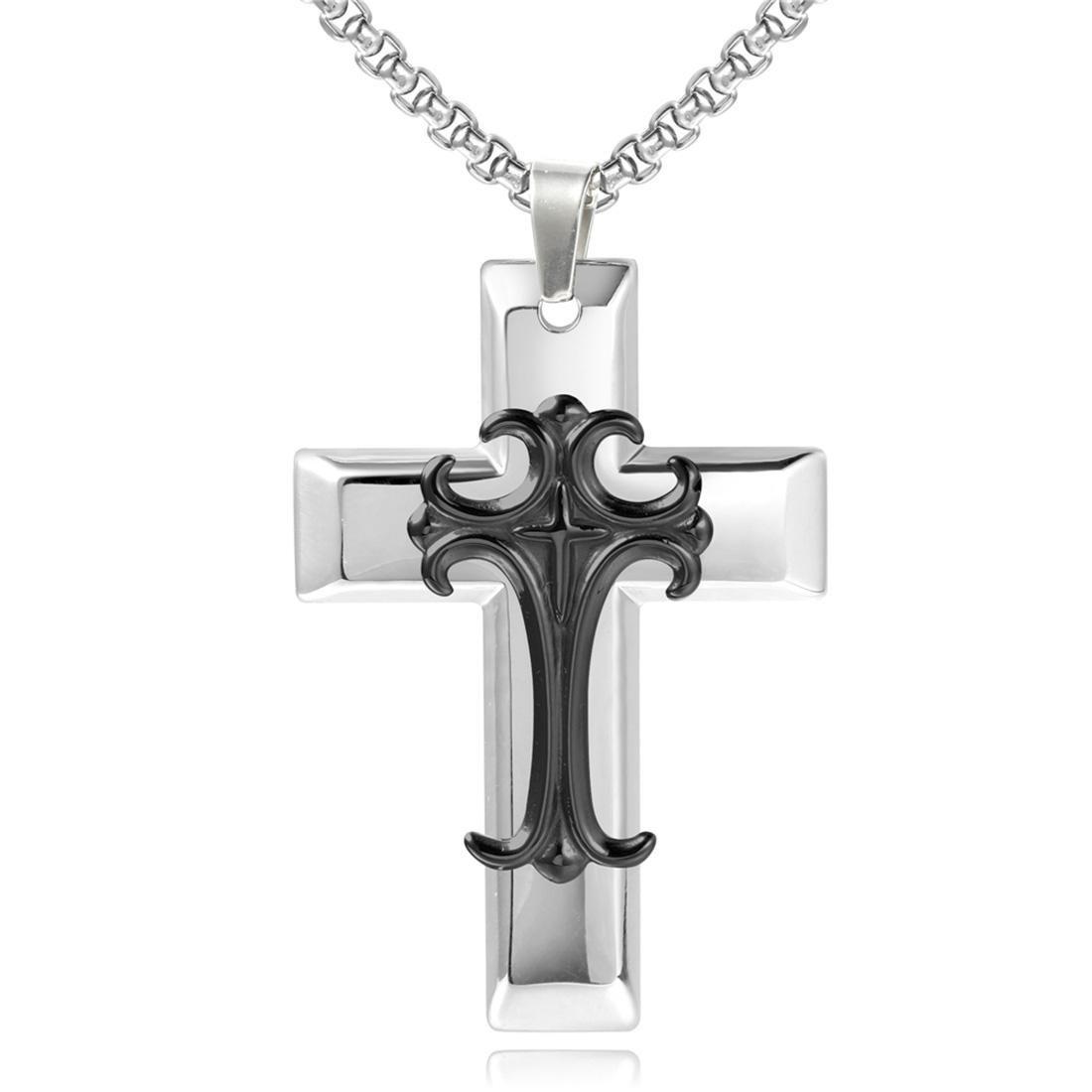 Personality Cross Necklace Stainless Steel Pendants Necklaces For Men Fashion Jewelry, (Silver)