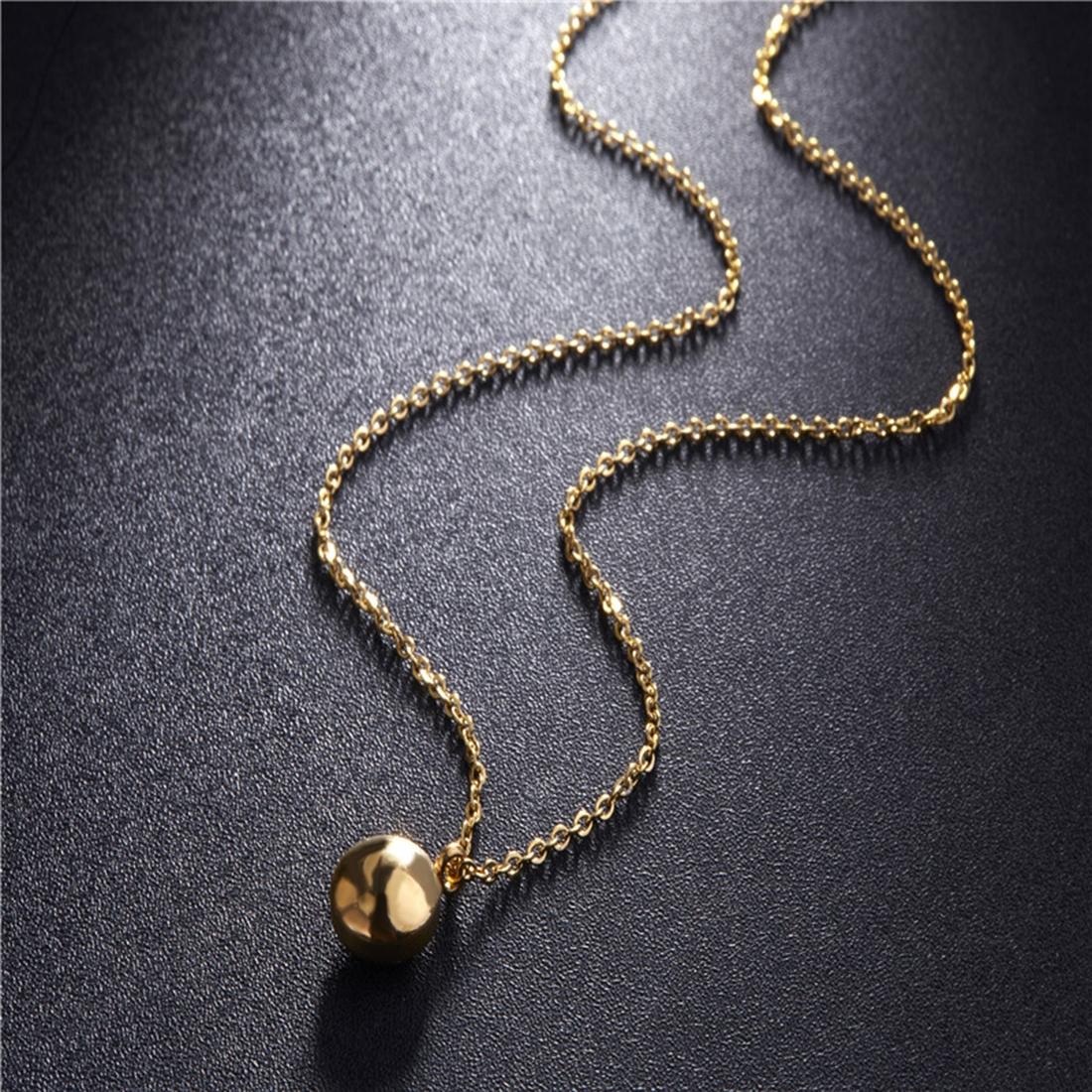 Women Fashion Jewelry Round Pendant Titanium Steel Chain Necklace, Chain Length: 45cm (Gold)