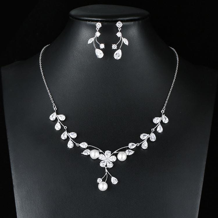 Elegant Simple Bridal Wedding Earrings Zircon Necklace Set (TL68)