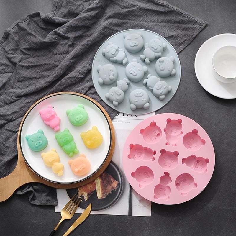 4 PCS Little Pig Shape Rice Cake Mold Cartoon Household Silicone Candy Cake Baking Steaming Mold Ice Tray (Pink)