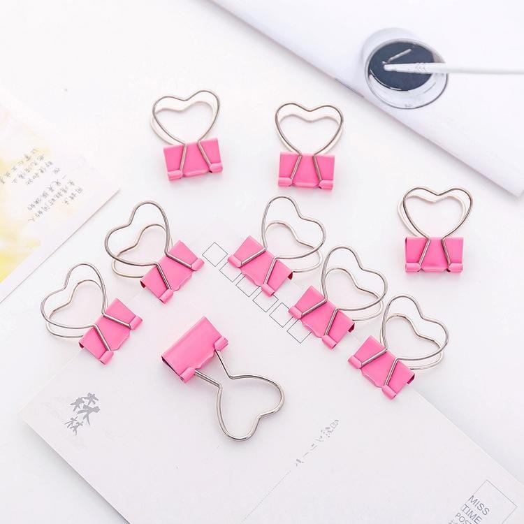 10 PCS Heart Hollow Metal Binder Clips Notes Letter Paper Clip Office Supplies