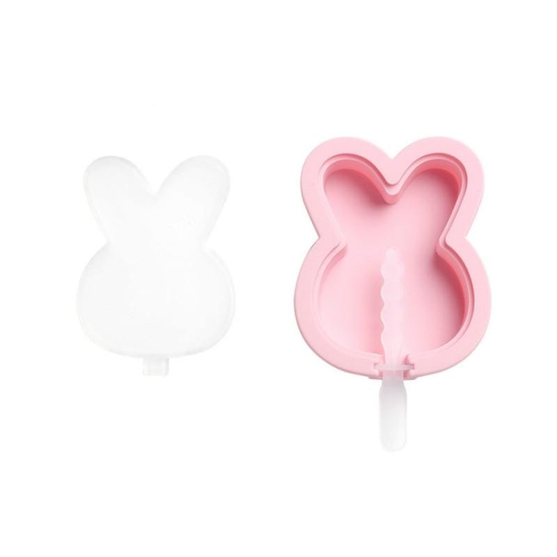 4 PCS DIY Cute Cartoon Animal Silicone Ice Cream Mold with Lid Homemade Handmade Popsicle Mold Making Ice Tray, Style:Bunny (Pink)