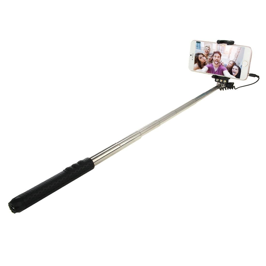 Portable Wire Controlled Monopod Folding Extendable Handheld Pocket Holder Selfie Stick with Sync LED Flash Light  for iOS & Android Phone, Folded Length: 13.5cm, Max Extension Length: 70.0cm (Green)