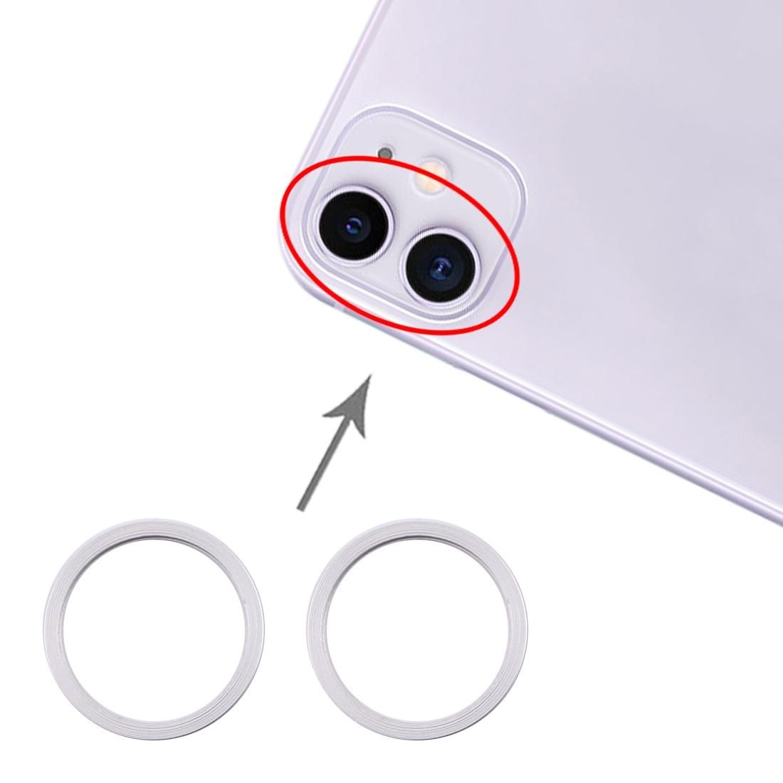 2 PCS Rear Camera Glass Lens Metal Protector Hoop Ring for iPhone 11 (Silver)