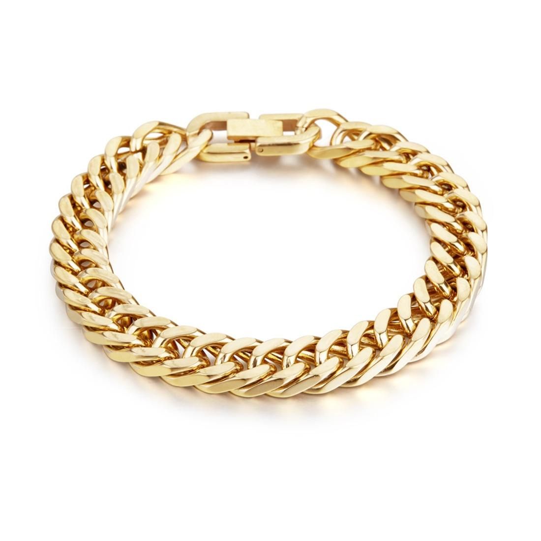 Mens Fashion Jewelry Hip-hop Punk Link Titanium Steel Chain Wristband Bracelet, Size: 20.5cm (Gold)