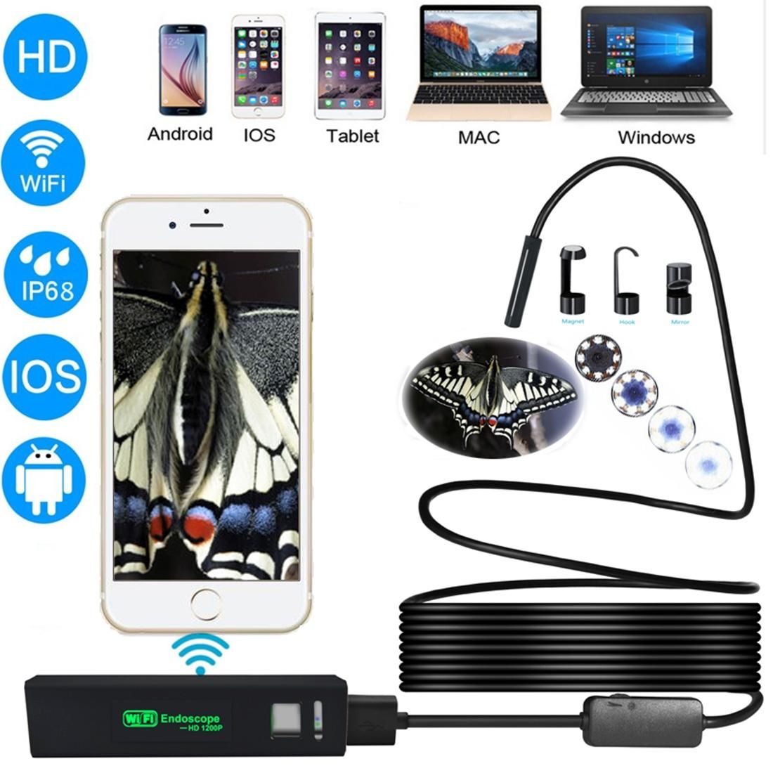 2.0MP HD Camera WiFi Endoscope Snake Tube Inspection Camera with 8 LED, Waterproof IP68, Lens Diameter: 8mm, Length: 3.5m, Hard Line