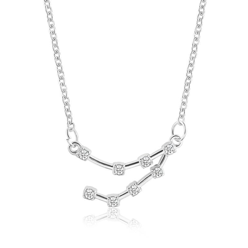 Fashion Zircon Pendant Zodiac Guardian Necklace Short Clavicle Chain (Capricorn-Silver)