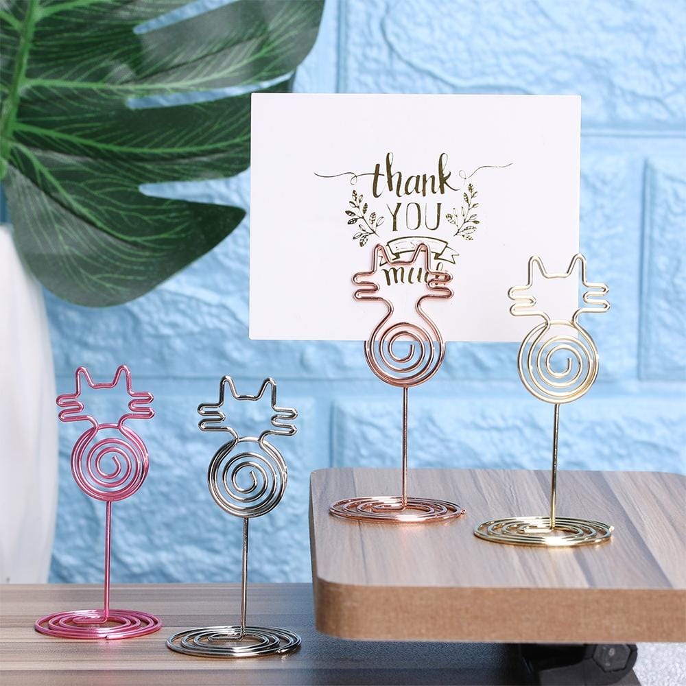 4 PCS Cartoon Cat Business Card Holder Metal Photo Clip Creative Desktop Note Clip (Gold)