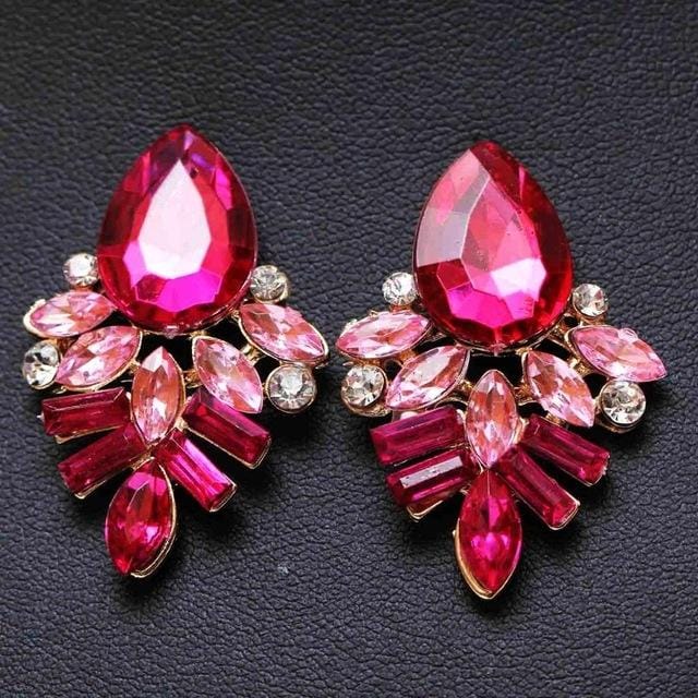 Fashion Jewelry Earrings Handmade Rhinestone Sweet Stud Crystal Dangle Earrings (Hot Pink)