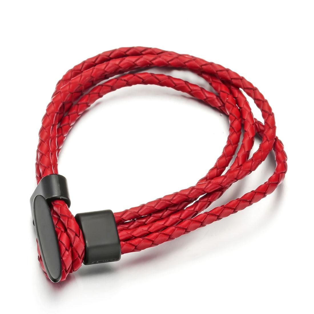 European and American Fashion Men Jewelry Punk Leather Hand Chain Classic Double Layers T-buckle Genuine Leather Bracelet (Red)