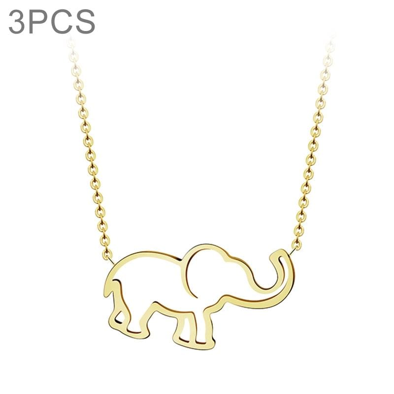 3 PCS Women Stainless Steel Origami Elephant Pendant Necklaces (Gold-color)