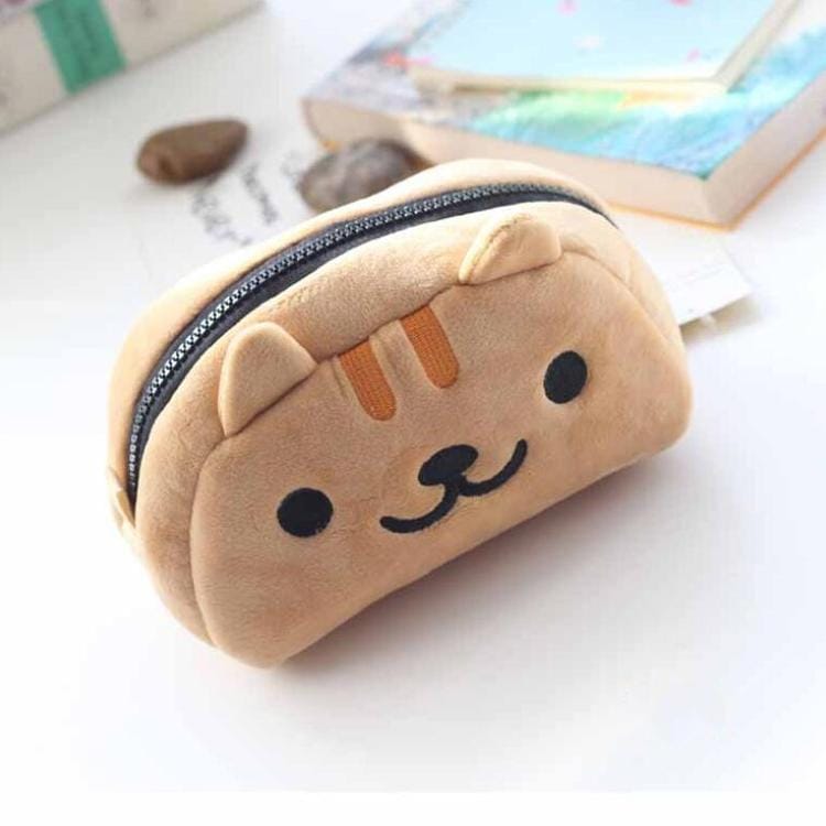 Cute Soft Short Plush Cat Makeup Bag Pen Bag Large Capacity Student Learning Pencil Case (Yellow Cat)