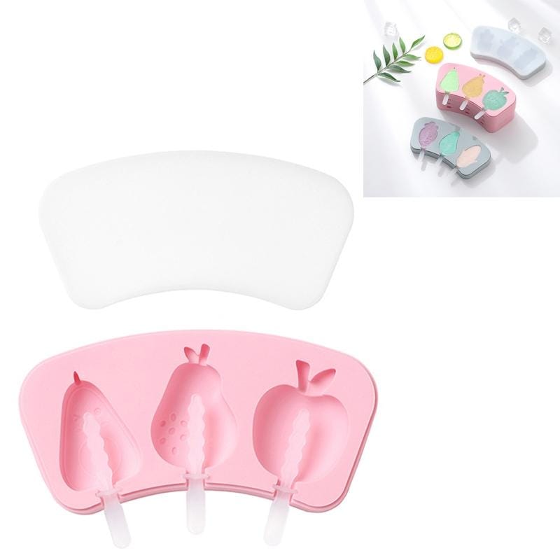 2 PCS Cartoon Homemade Popsicle Ice Cream Mold with Lid Silicone Baking Tool, Style:Avocado Apple Pear (Pink)