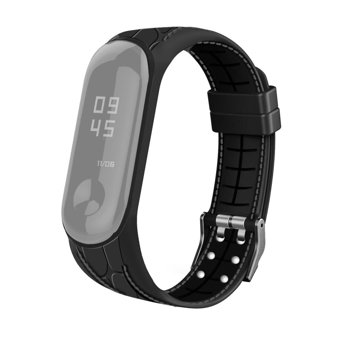 For Xiaomi Mi Band 4 / 3 Silicone Two-color Thread Replacement Strap Watchband, Style:Bamboo Joint Texture (Black)