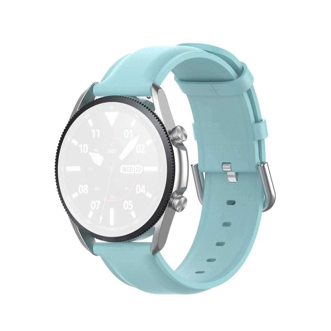 For Galaxy Watch 3 45mm Round Tail Leather Strap, Size: Free Size 22mm (Light Blue)