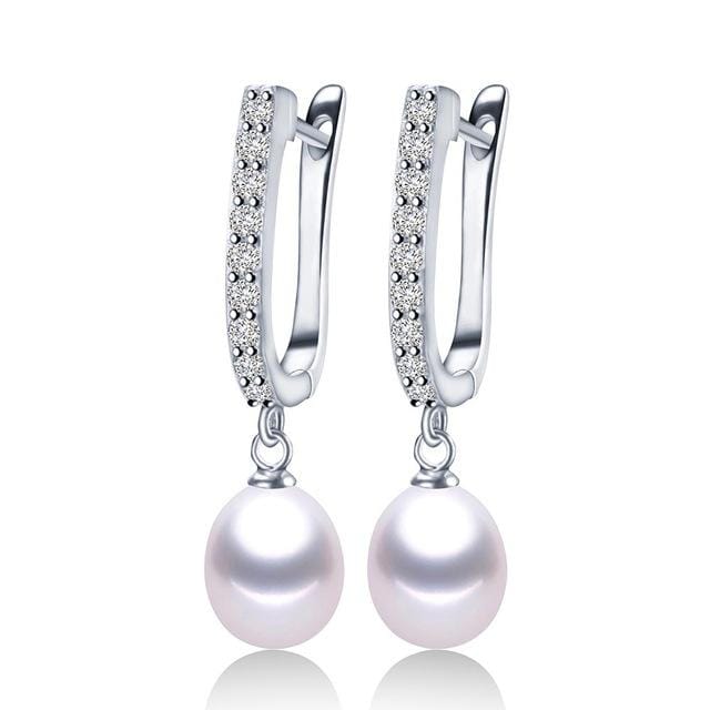 Natural Pearl Earrings925 Sterling Silver Jewelry Women Dangle Drop Earrings For Wedding/Party (white pearl)