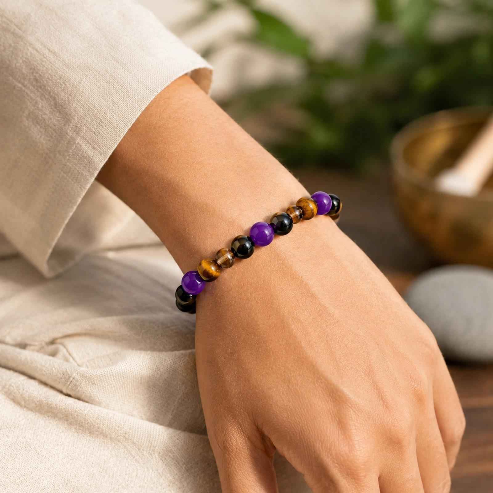 Uniqbuy for Confidence Meditation Yoga Natural Crystal Beaded Bracelet for Men Women 8mm Amethyst Energy Bracelet