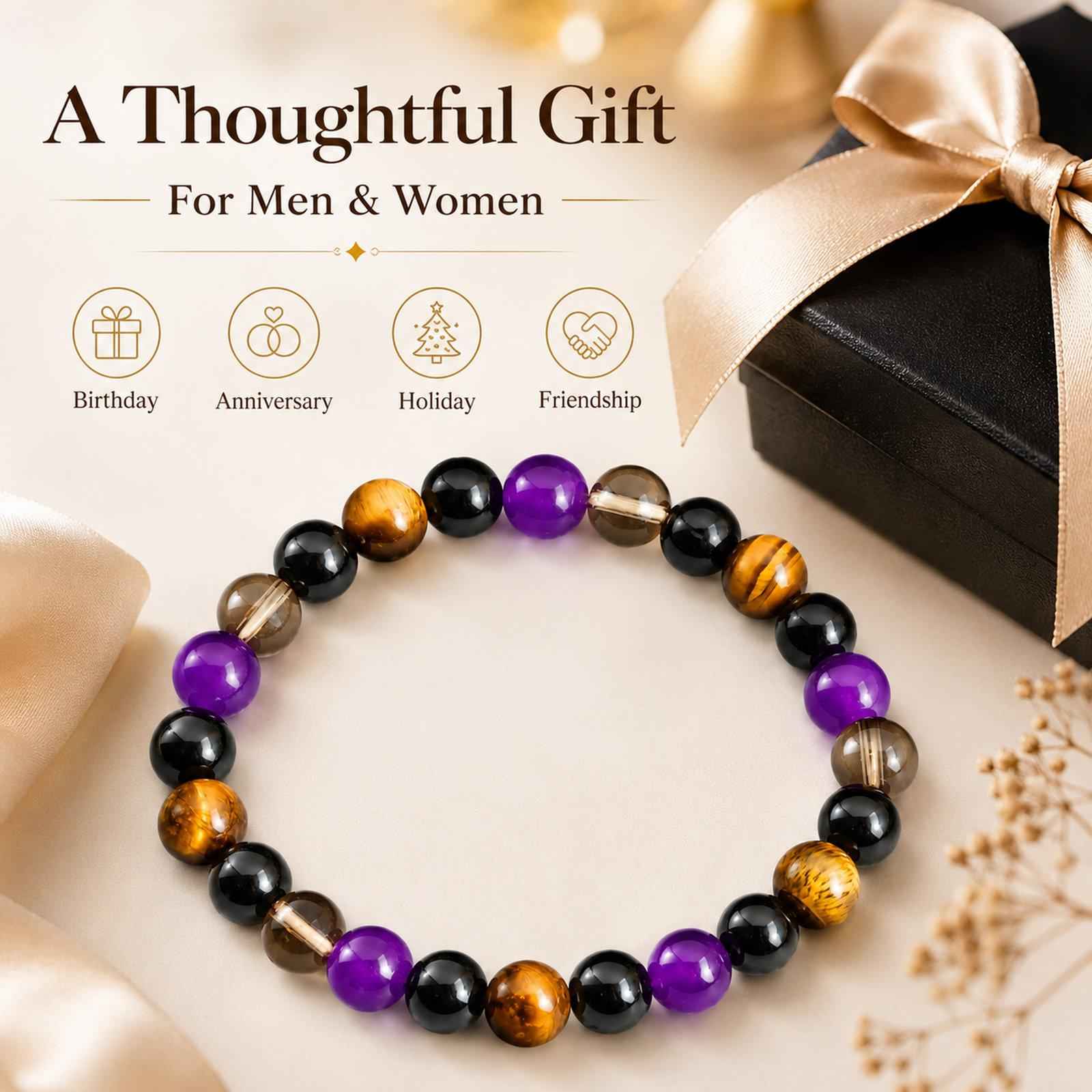 Uniqbuy for Confidence Meditation Yoga Natural Crystal Beaded Bracelet for Men Women 8mm Amethyst Energy Bracelet