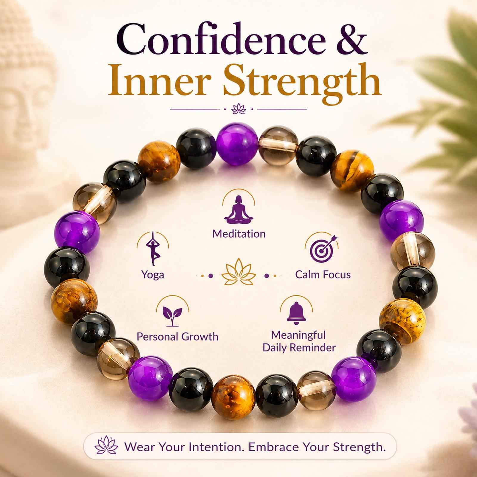 Uniqbuy for Confidence Meditation Yoga Natural Crystal Beaded Bracelet for Men Women 8mm Amethyst Energy Bracelet