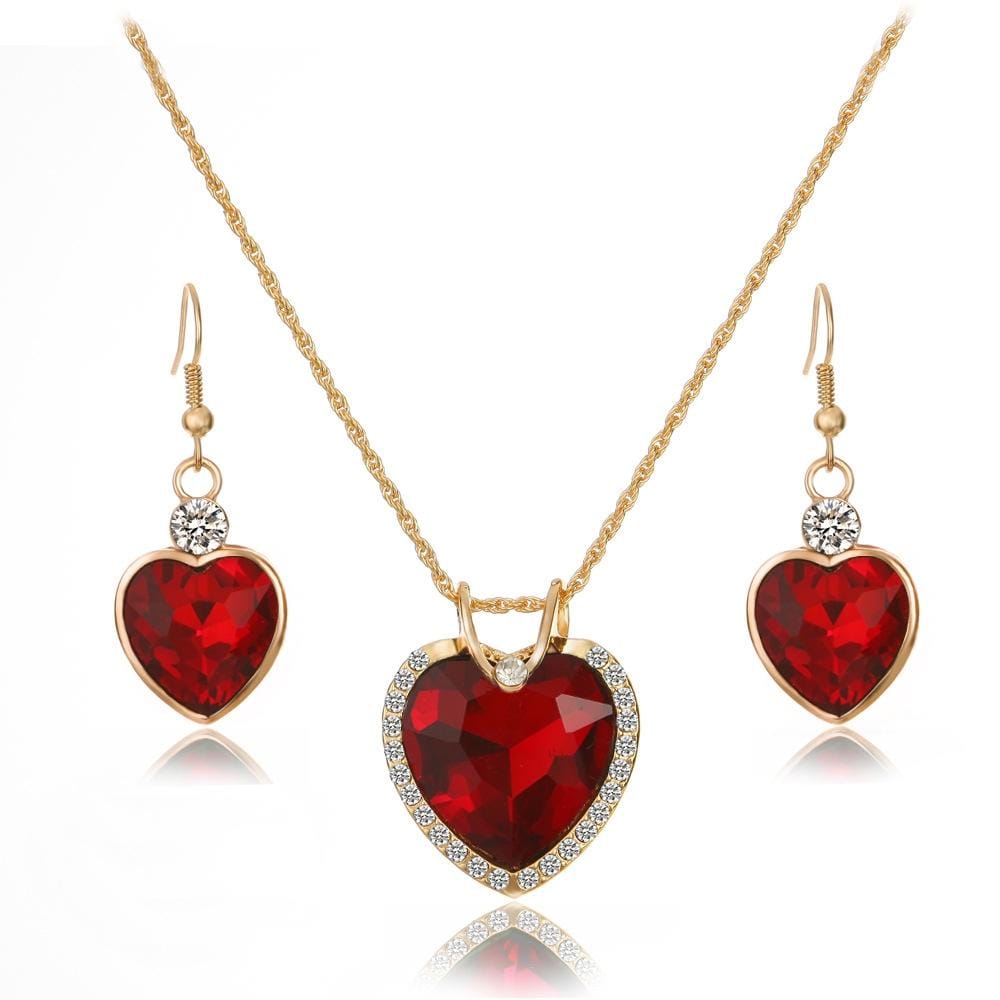 Elegant Heart Shaped Crystal Zirconia Necklace Earrings Jewelry Set for Women (Black)