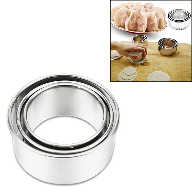 3 PCS Stainless Steel Round Dumplings Wrappers Molds Set Cutter Maker Tools (circular)