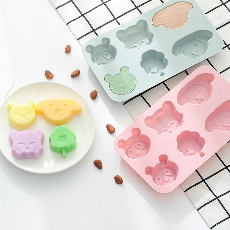 6 PCS Cute Forest Animal Cartoon Baking Mold Silicone Ice Tray Mold Handmade Soap Cake Chocolate Mold (Pink)
