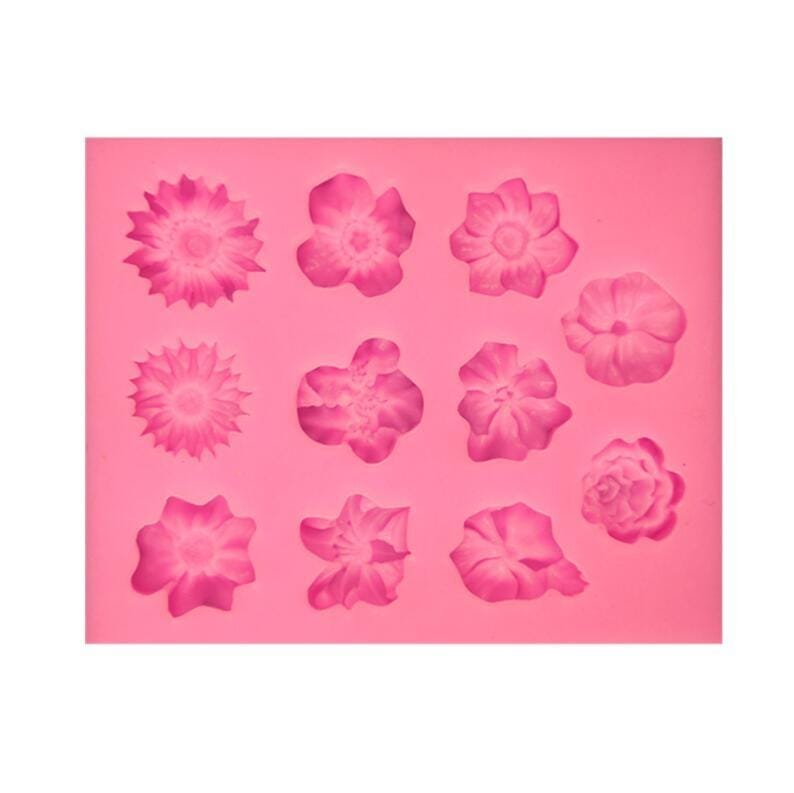2 PCS Fondant Cake Silicone Mold Chocolate Mold DIY Trumpet Flower Sun Flower Baking Decoration (Pink)