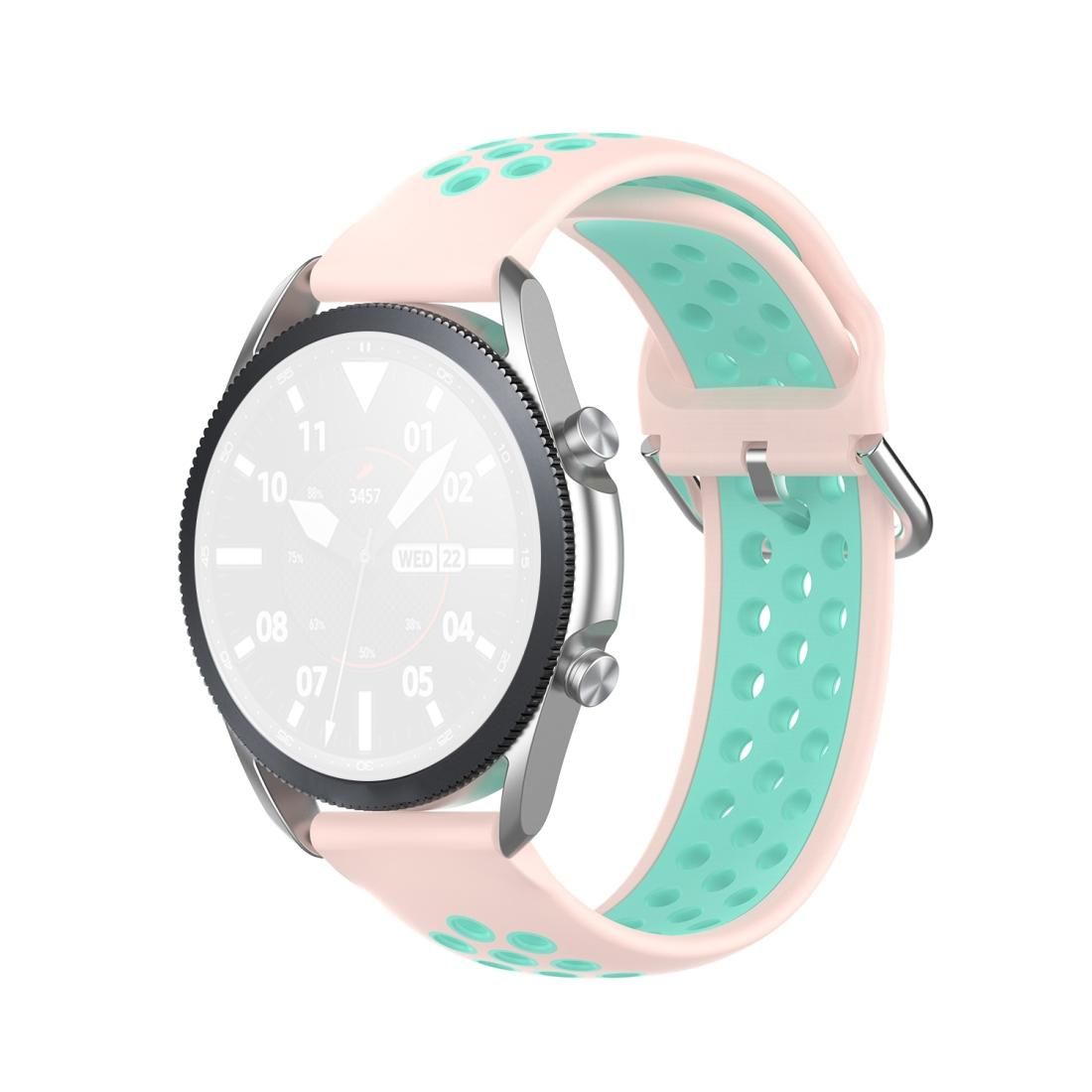 For Galaxy Watch 3 41mm Silicone Sports Two-tone Strap, Size: Free Size 20mm (Light Pink Teal)