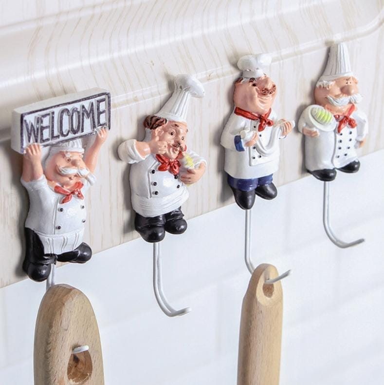 5 PCS Chef Shape Strong Viscose Stainless Steel Load-bearing Seamless Nail Wall Hook Random Style Delivery